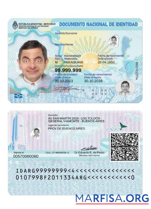 Realistic Argentina ID Card 2023 Present download for verification
